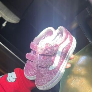 Vans Pink and White Sparkly Sneakers with Velcro Straps